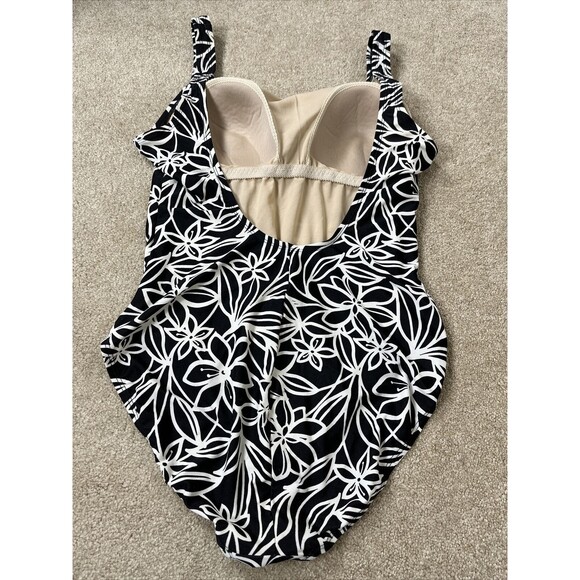Speedo One Piece Swimsuit Womens Size 18 Black White Floral - Picture 4 of 10